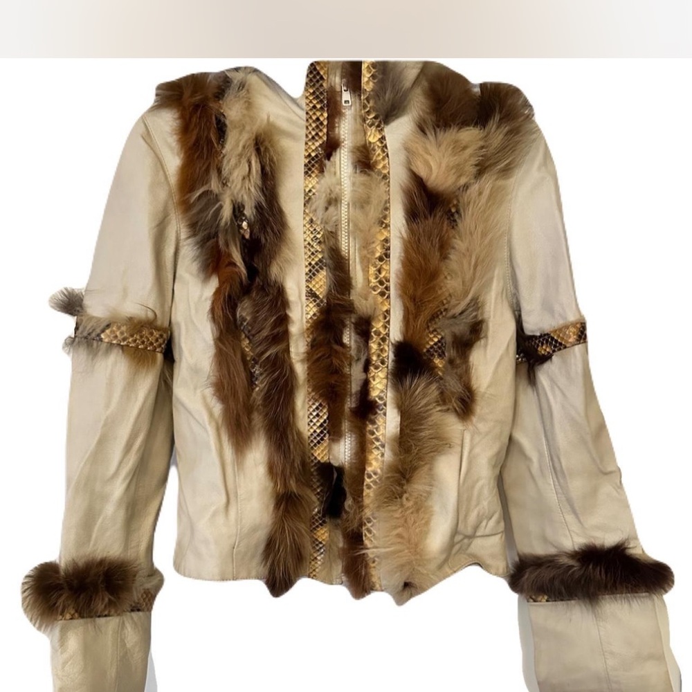 Vintage Jean Claude Cream and Brown Fur-Trimmed Jacket